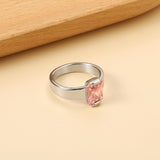 Square solitaire ring with pink diamonds