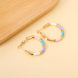 C-Stripe White&Purple&Sky Blue&Pink&Mixed Color Drop Earrings 3*30mm Gold Color