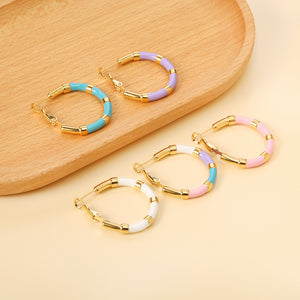 C-Stripe White&Purple&Sky Blue&Pink&Mixed Color Drop Earrings 3*30mm Gold Color