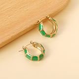 Black&White&Blue&Green C-Shape Bamboo Drip Earrings 7.5*21mm