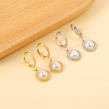 2*10mm I.D. earrings+11.6mm round twisted edge with half tiger's eye/half white pearl earrings gold/steel color