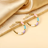 C-Stripe White&Purple&Sky Blue&Pink&Mixed Color Drop Earrings 3*30mm Gold Color