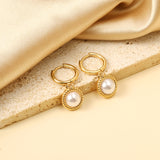 2*10mm I.D. earrings+11.6mm round twisted edge with half tiger's eye/half white pearl earrings gold/steel color