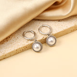 2*10mm I.D. earrings+11.6mm round twisted edge with half tiger's eye/half white pearl earrings gold/steel color