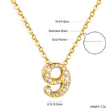 1-9 Arabic Numerals with White Diamonds Pendant Necklace 41+5cm