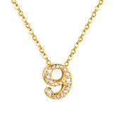 1-9 Arabic Numerals with White Diamonds Pendant Necklace 41+5cm