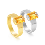 Square solitaire ring with yellow diamonds