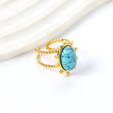 Single band ring clear natural stone + blue turquoise + anthophyllite