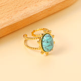 Single band ring clear natural stone + blue turquoise + anthophyllite