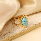 Single band ring clear natural stone + blue turquoise + anthophyllite