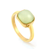 Square band with green natural stone ring