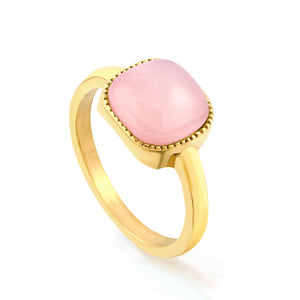 Square band with Pink natural stone ring