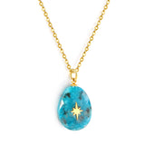 Aquamarine teardrop shaped stone with gold octopus pendant 13.4*18.8mm Necklace 40+5cm Gold color