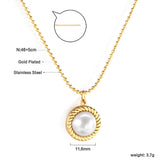 Round twisted edge with half white pearl 11.6mm pendant necklace 45+5cm