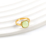 Square band with green natural stone ring