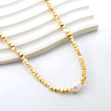 3mm small square with a white pearl pendant 9.5*7.5mm necklace 40+5cm