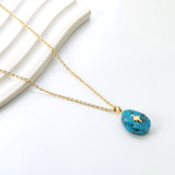 Aquamarine teardrop shaped stone with gold octopus pendant 13.4*18.8mm Necklace 40+5cm Gold color