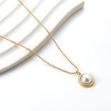 Round twisted edge with half white pearl 11.6mm pendant necklace 45+5cm