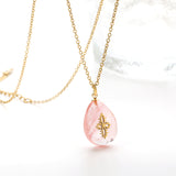 Pink Teardrop Stone with Gold Pattern Pendant 13.4*18.8mm Necklace 40+5cm Golden