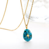 Aquamarine teardrop shaped stone with gold octopus pendant 13.4*18.8mm Necklace 40+5cm Gold color