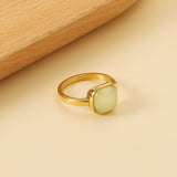 Square band with green natural stone ring