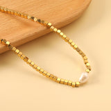 3mm small square with a white pearl pendant 9.5*7.5mm necklace 40+5cm