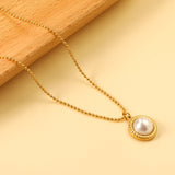 Round twisted edge with half white pearl 11.6mm pendant necklace 45+5cm