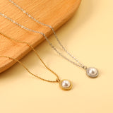 Round twisted edge with half white pearl 11.6mm pendant necklace 45+5cm