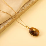 Earthy Yellow Oval Stone with Gold Octopus Pendant 13.4*18.8mm Necklace 40+5cm Gold color