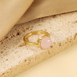 Square band with Pink natural stone ring