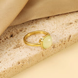 Square band with green natural stone ring