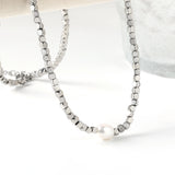 3mm small square with a white pearl pendant 9.5*7.5mm necklace 40+5cm