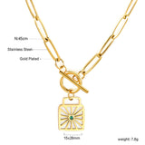 Square hollowed out pendant with green diamonds 15*28mm necklace 45cm