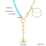 Lake blue eye pendant 17.8*7.6mm + half lake blue beads half matching chain necklace 40+5cm