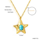 Starfish with oval blue turquoise pendant 21.2mm necklace 50+5cm