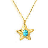 Starfish with oval blue turquoise pendant 21.2mm necklace 50+5cm