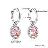 2x14.3mm Circle with Oval White&Red&Pink&Blue&Green Diamonds+White Diamond Hoop Earrings 8.4*10.2mm