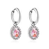 2x14.3mm Circle with Oval White&Red&Pink&Blue&Green Diamonds+White Diamond Hoop Earrings 8.4*10.2mm