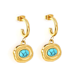 C-Shape + Oval Shaped with Oval Blue Turquoise Earrings 16.5*30mm