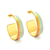 Oval C shape with mixed color with rose yellow blue & red green orange drop earrings 13.6*30.6mm