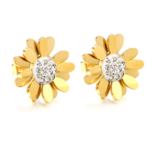 Daisy with White Clay White Diamond Earrings 14.8*14.8mm Gold Color