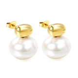 10.6*6.5mm Hollow Cylinder with Flat Round White Pearl Earrings 16.2*12.2mm