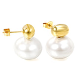 10.6*6.5mm Hollow Cylinder with Flat Round White Pearl Earrings 16.2*12.2mm