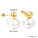 10.6*6.5mm Hollow Cylinder with Flat Round White Pearl Earrings 16.2*12.2mm