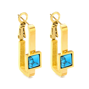 1.8*2.9*27mm Rectangle Loop with Square Turquoise Earrings 8.2*8.2mm