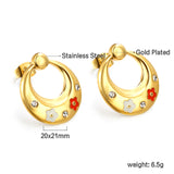 Oval Hoops with Mixed Color Flowers with White Diamonds Earrings 20*21mm