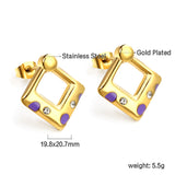 Square with purple oil drops with 2 white diamonds earrings 19.8*20.7mm