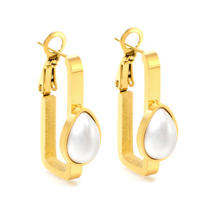 1.8*2.9*27mm rectangular hoop with teardrop shaped half-white pearl ear clips 8.9*12mm