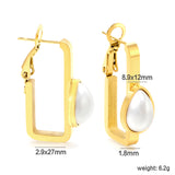 1.8*2.9*27mm rectangular hoop with teardrop shaped half-white pearl ear clips 8.9*12mm