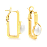 1.8*2.9*27mm rectangular hoop with teardrop shaped half-white pearl ear clips 8.9*12mm